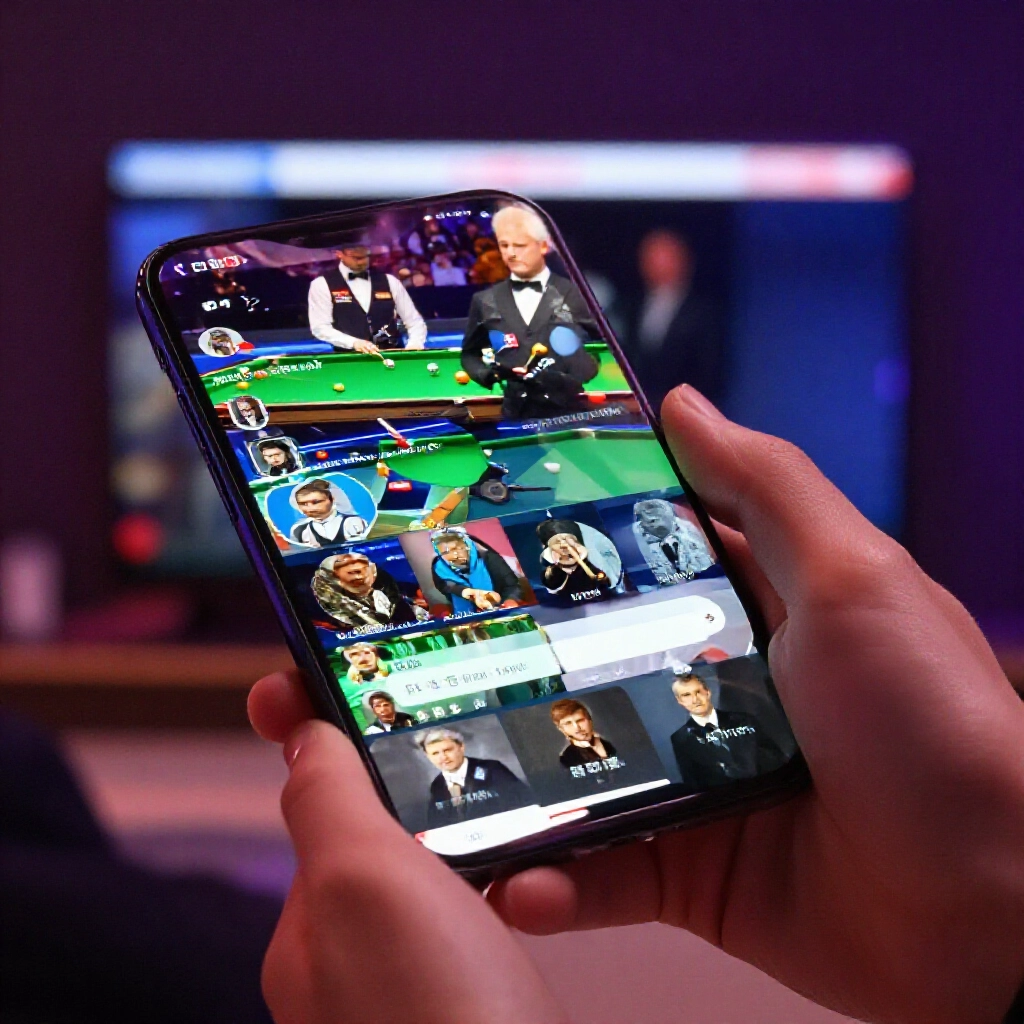 modern audience shifting from traditional tv broadcast to mobile phone streaming snooker matches with interactive chat overlays