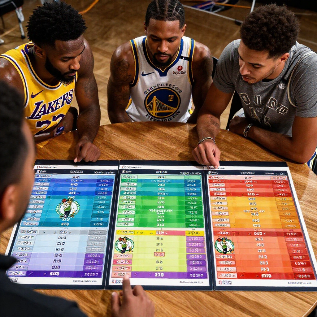 球迷在木桌上手繪湖戰凱NBA對戰分析,投注單標註3串4組合細節