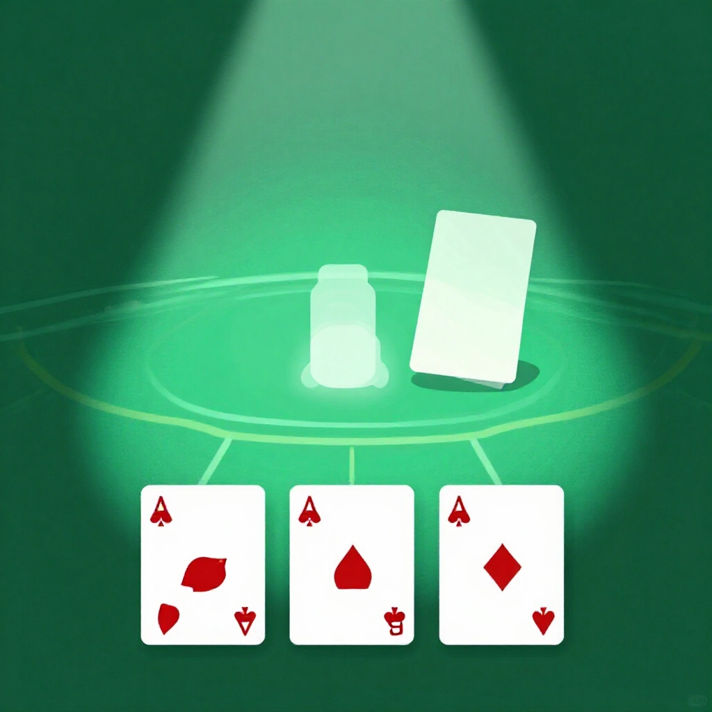 simple baccarat player hand showing six points standing firm no third card needed green felt table soft spotlight on cards illustrating draw threshold logic clean modern graphic style