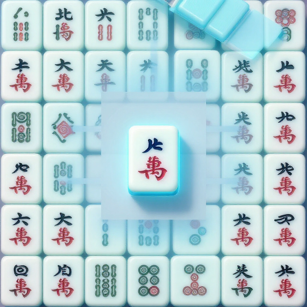 麻將牌近拍門清格局對比不求人組合,邏輯圖示自摸胡牌微光,柔和藍調