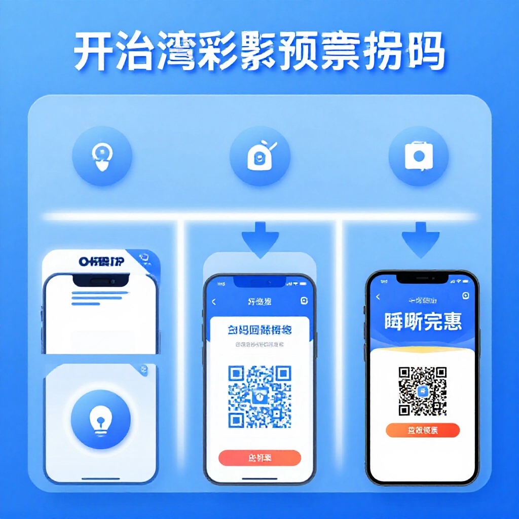 簡潔資訊圖示三步驟:開啟台灣彩券 App、授權相機權限、對準 QR Code 查看即時獎項結果通知,明亮圖示簡約藍色調