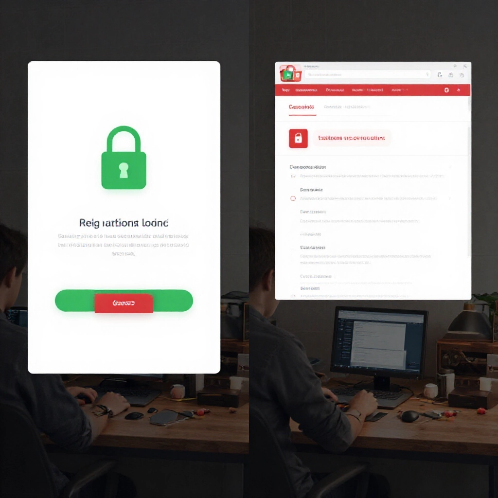 split screen comparison genuine i88 login page clean design green lock icon versus cluttered fake phishing site red flags urgent verification prompts detective desk atmosphere