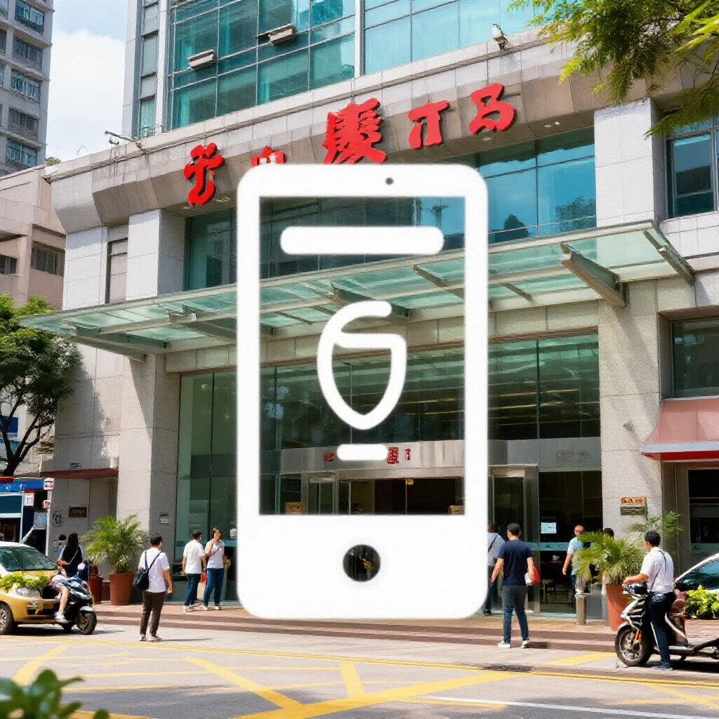 台北台灣運彩總部大樓外觀,晴天人潮進出,疊加手機圖示強調24小時支援