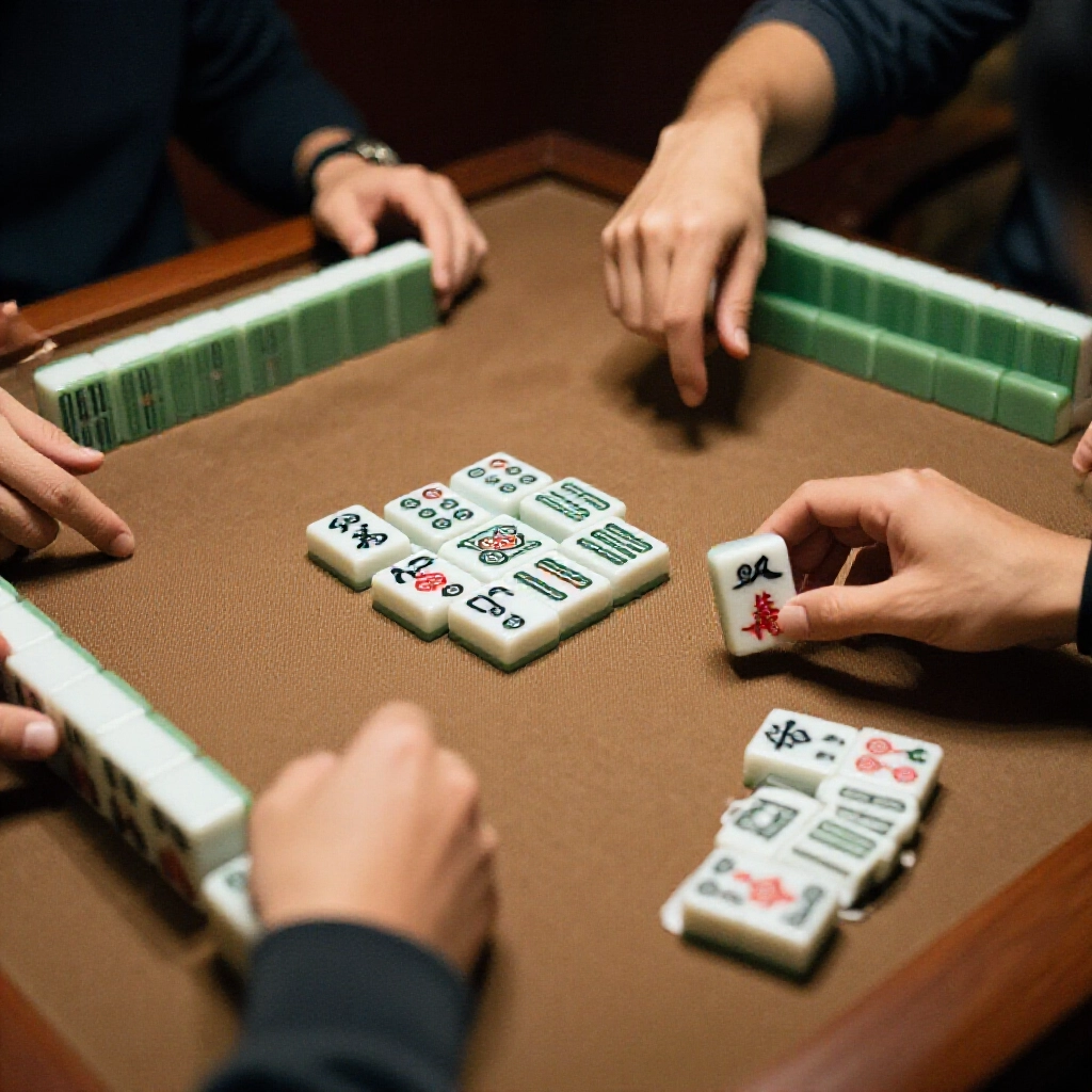 玩家吃1萬後捨4萬,對手生氣比手勢,緊張麻將局中萬字牌清晰可見