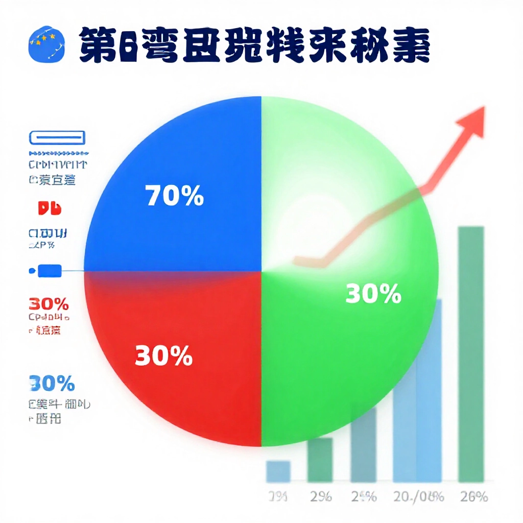 台灣彩券頭獎得主統計圖表,餅圖顯示電腦選號佔 70%、自選 30%,藍紅綠色調,趨勢柱狀圖搭配數據圖示