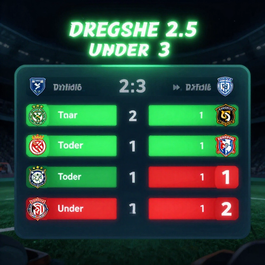 sports betting dashboard showing over/under 2.5 goals in soccer matches with wins highlighted