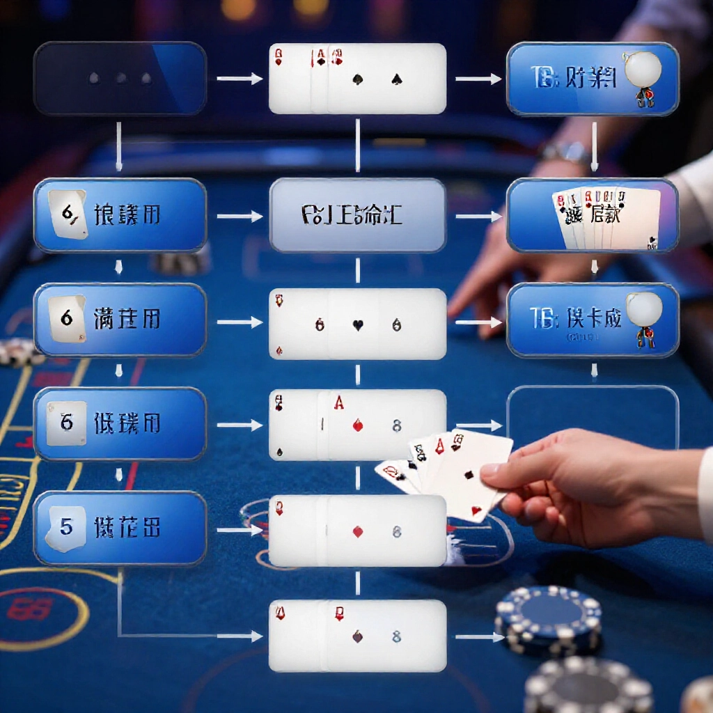 intricate baccarat banker hand at six points with player third card of six forcing banker draw dynamic flowchart overlay on casino scene showing conditional rules vibrant blue tones high tension