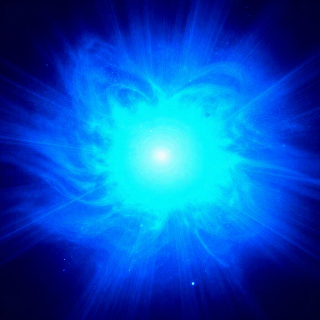 抽象視覺化以宇宙藍色調呈現今彩539龐大組合可能性及發光粒子效果