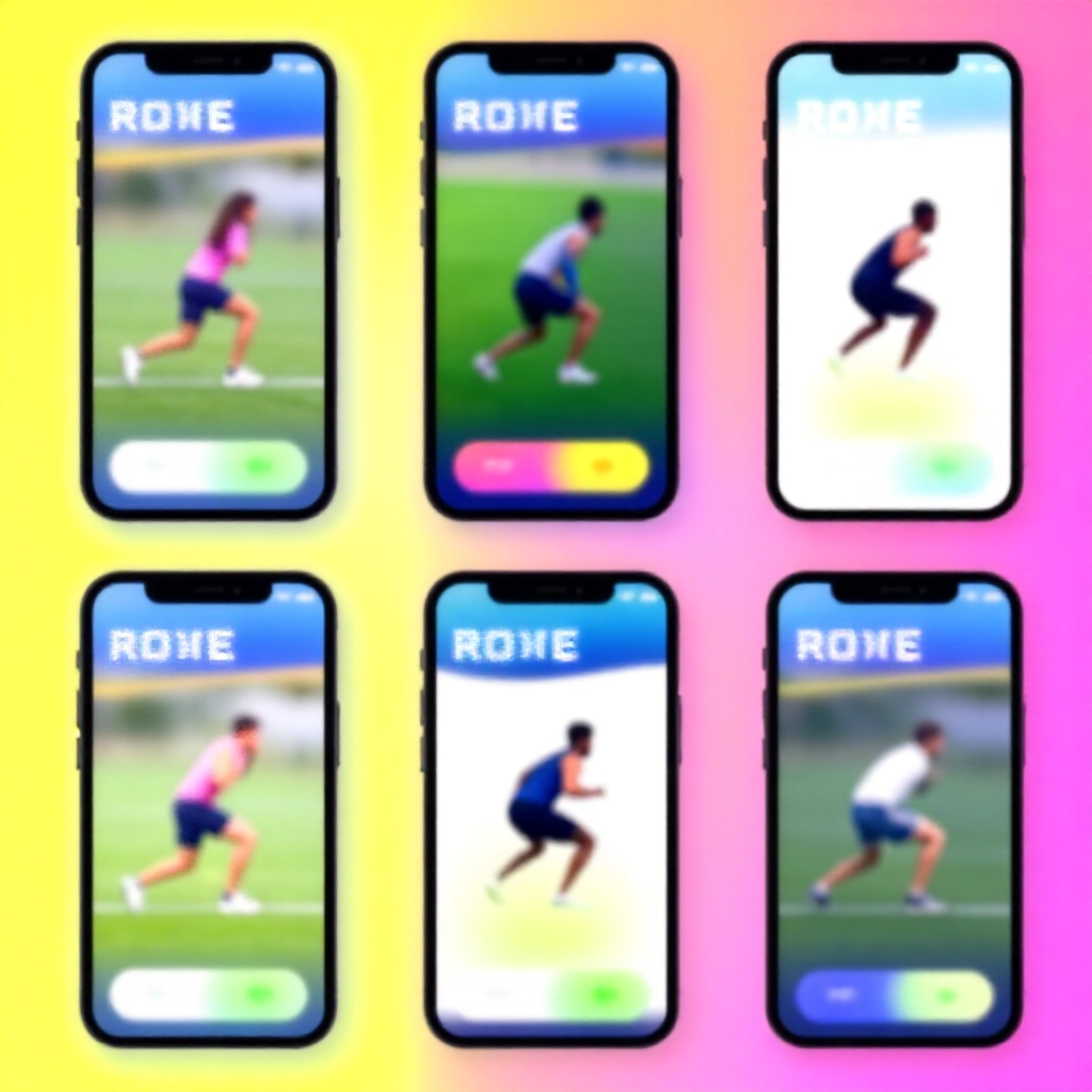 五款免費運動分析 App 介面拼貼圖,顯示跑姿、深蹲矯正與準確度指標