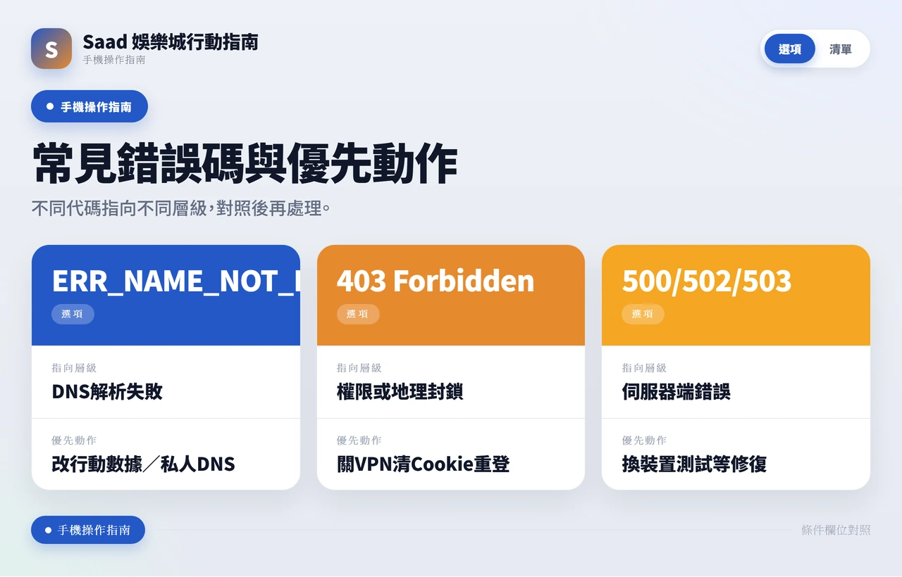 手機遊戲頁常見瀏覽器錯誤碼對照表