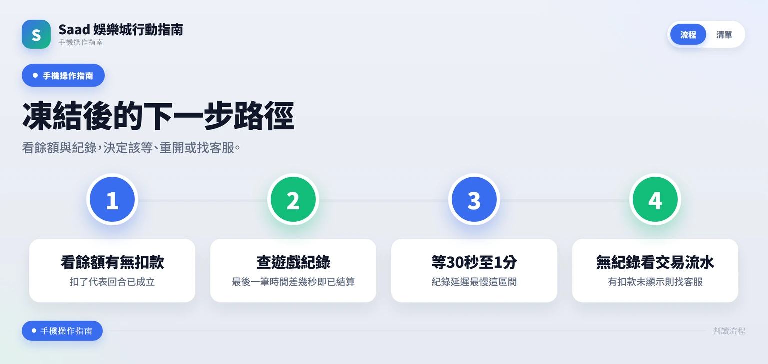 老虎機畫面凍結後從查餘額到找客服的操作路徑